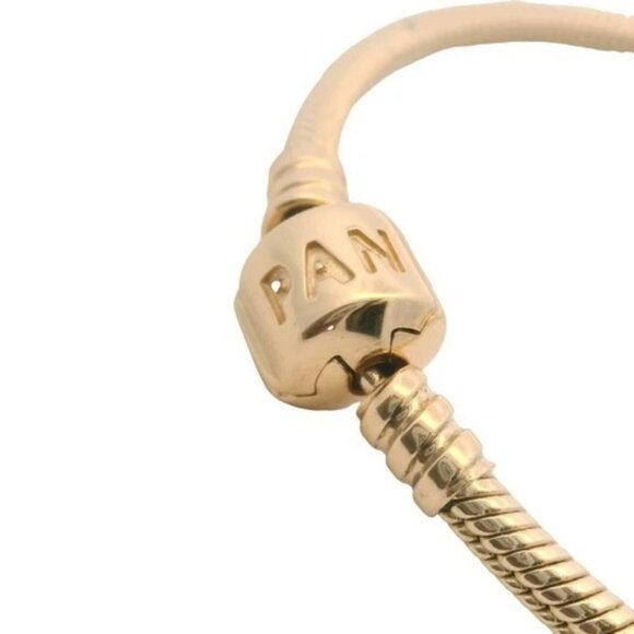 Pandora 14kt Yellow Gold Snake Charm Bracelet Stoppers and Cylinder Clasp 7.5" - Picture 7 of 10